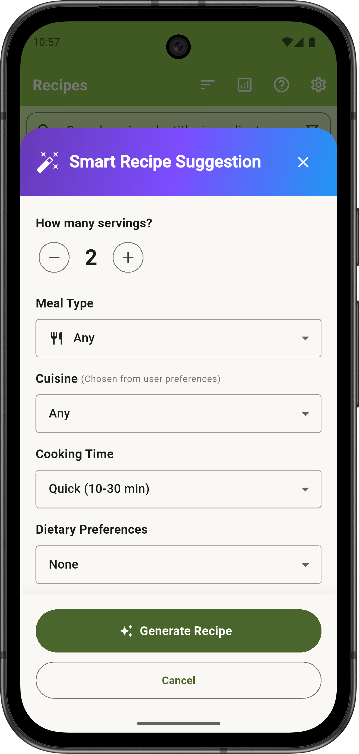 AI recipe generation