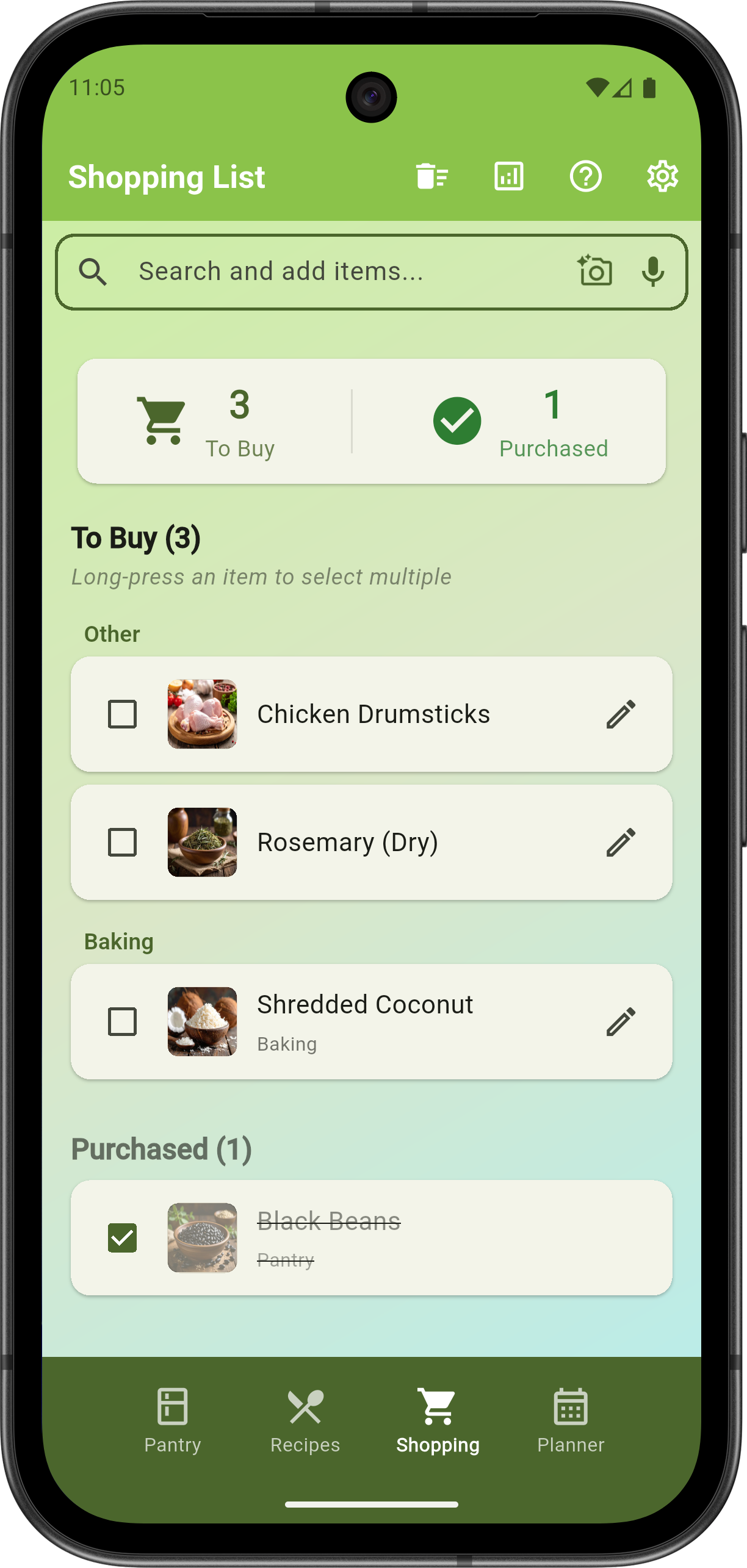 Shopping list generation